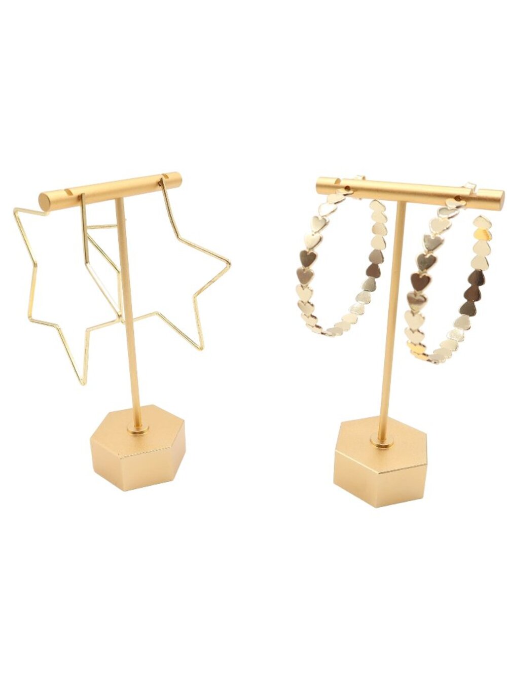 Lot of 2 Gold Tone Star & Heart Oversized Hoop Fashion Earrings Unsigned